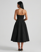 EVIE | Corset Strapless Full Skirt Midi Dress