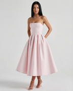 EVIE | Corset Strapless Full Skirt Midi Dress