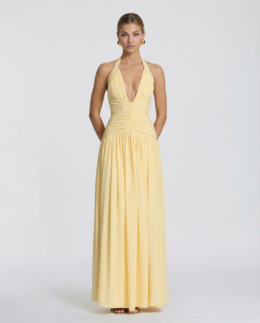 EVIE | Halter Neck Ruched Corset Maxi Dress