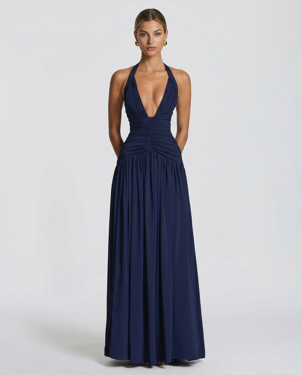 EVIE | Halter Neck Ruched Corset Maxi Dress