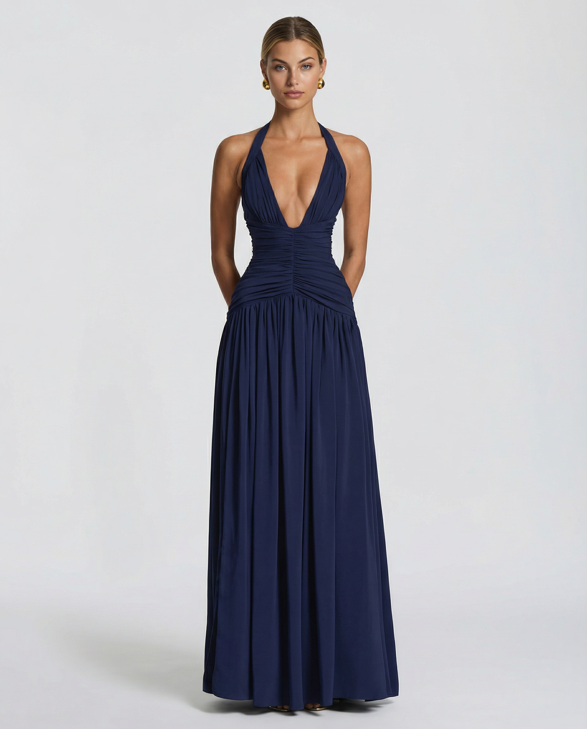 EVIE | Halter Neck Ruched Corset Maxi Dress