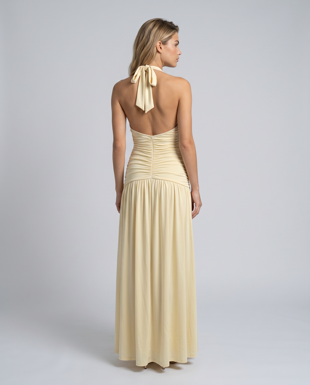 EVIE | Halter Neck Ruched Corset Maxi Dress