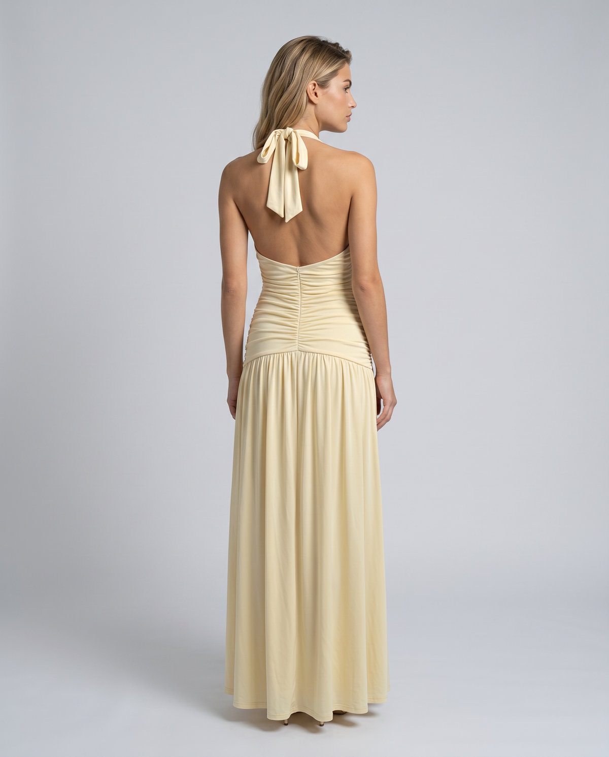 EVIE | Halter Neck Ruched Corset Maxi Dress
