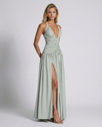 EVIE | Halter Neck Ruched Corset Maxi Dress
