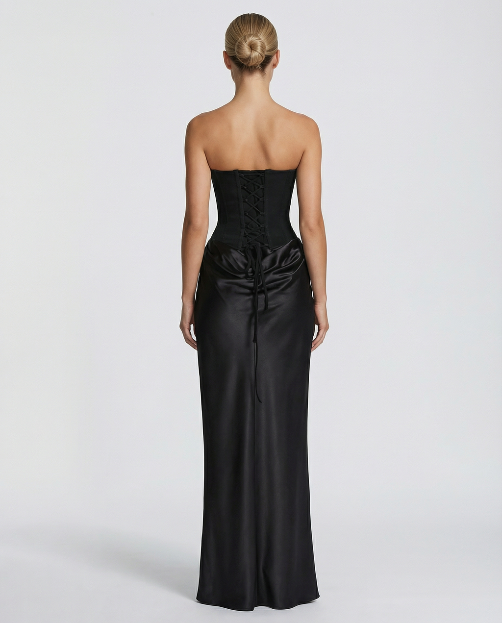 EVIE | Strapless Corset Draped Skirt Maxi Dress