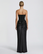 EVIE | Strapless Corset Draped Skirt Maxi Dress