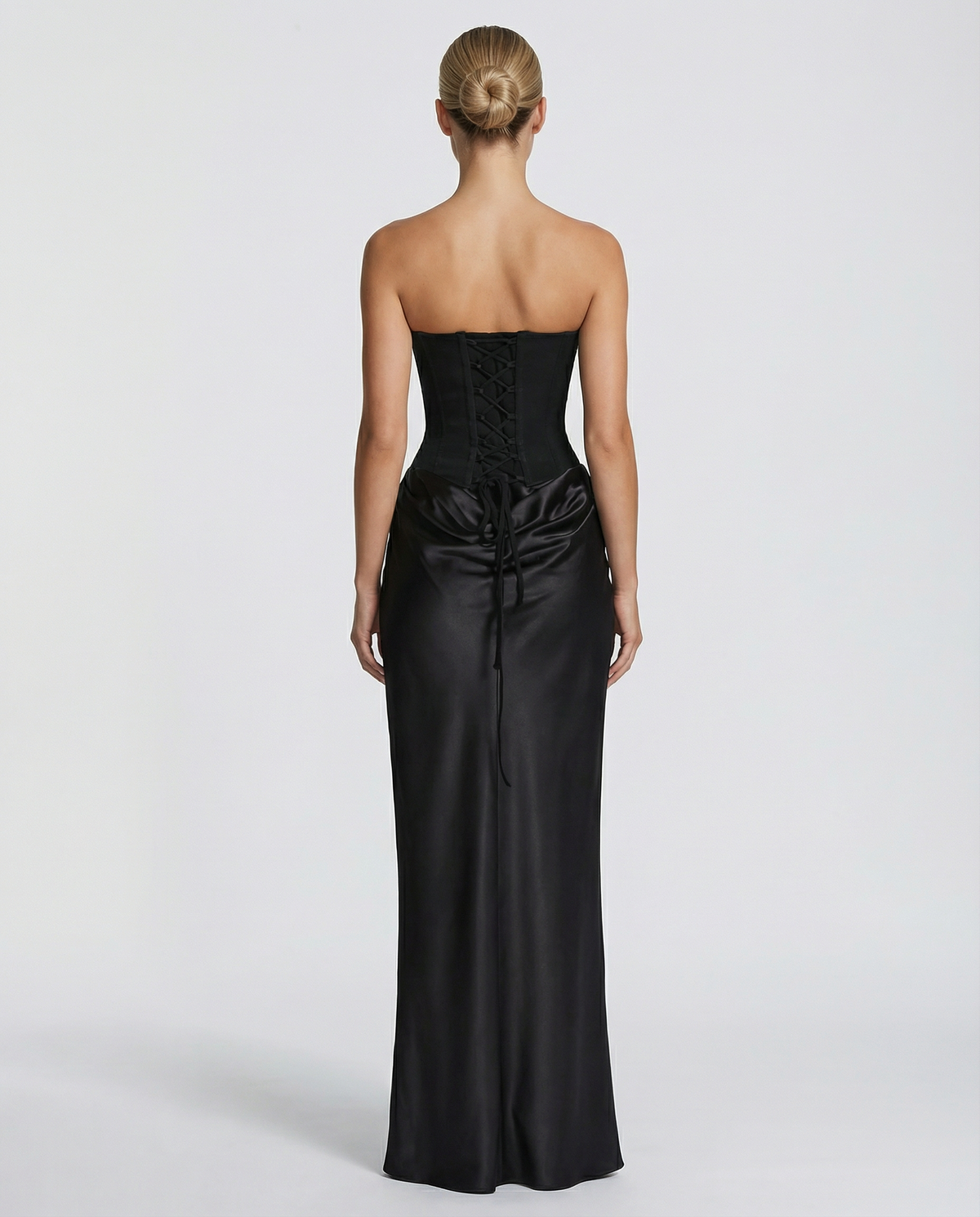 EVIE | Strapless Corset Draped Skirt Maxi Dress