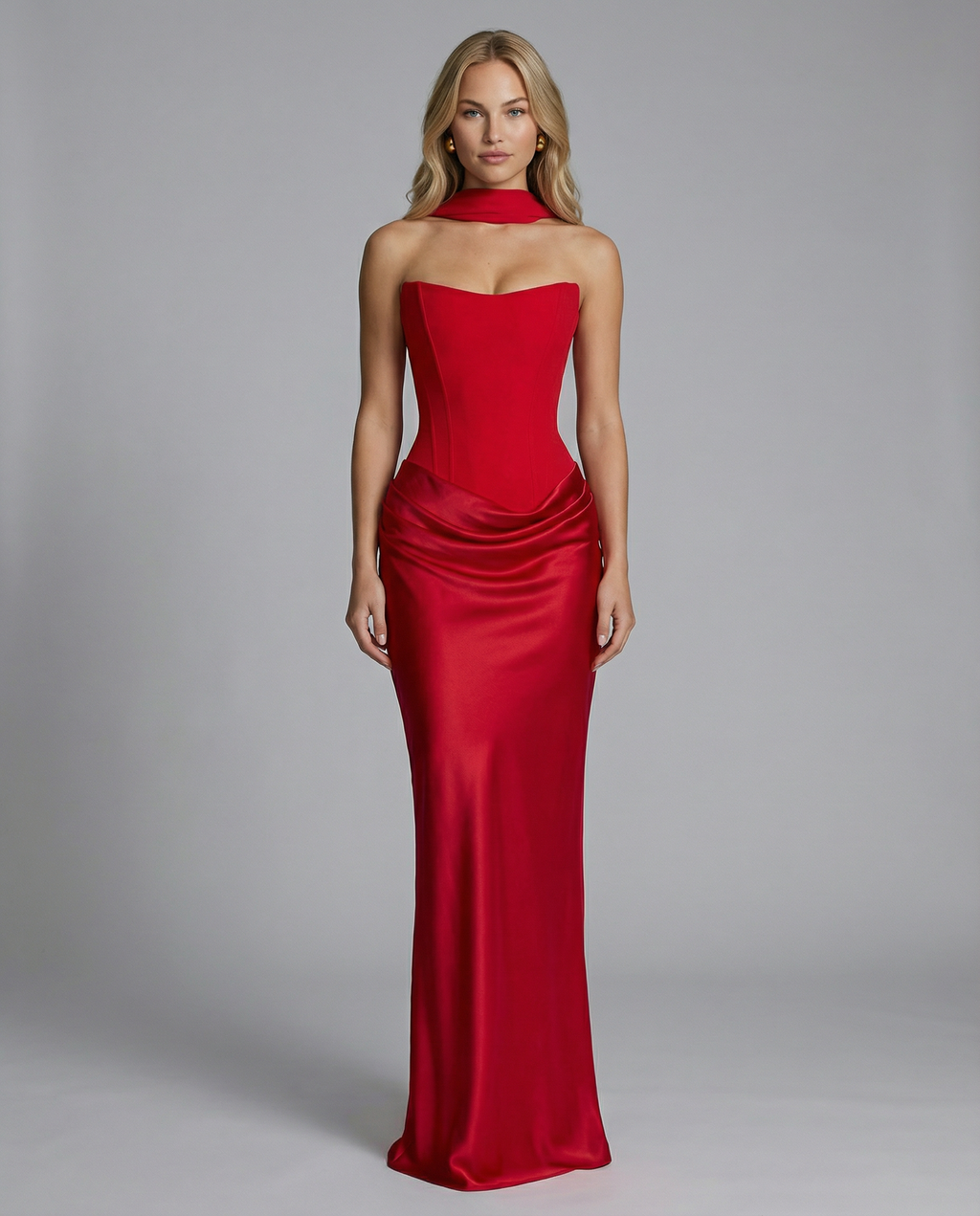 EVIE | Strapless Corset Draped Skirt Maxi Dress