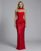 EVIE | Strapless Corset Draped Skirt Maxi Dress