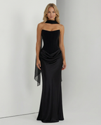 EVIE | Strapless Corset Draped Skirt Maxi Dress