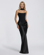 EVIE | Strapless Corset Draped Skirt Maxi Dress