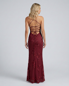 EVIE | Floral Appliqué Corset Lace-Up Back Maxi Dress