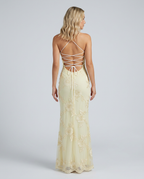 EVIE | Floral Appliqué Corset Lace-Up Back Maxi Dress