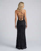 EVIE | Floral Appliqué Corset Lace-Up Back Maxi Dress
