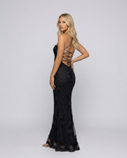 EVIE | Floral Appliqué Corset Lace-Up Back Maxi Dress