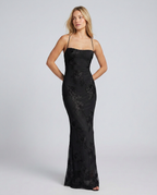 EVIE | Floral Appliqué Corset Lace-Up Back Maxi Dress