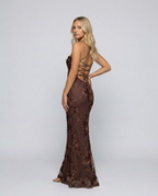 EVIE | Floral Appliqué Corset Lace-Up Back Maxi Dress