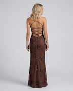 EVIE | Floral Appliqué Corset Lace-Up Back Maxi Dress