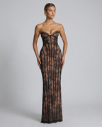 EVIE | Lace Corset Lace-Up Back Strapless Maxi Dress