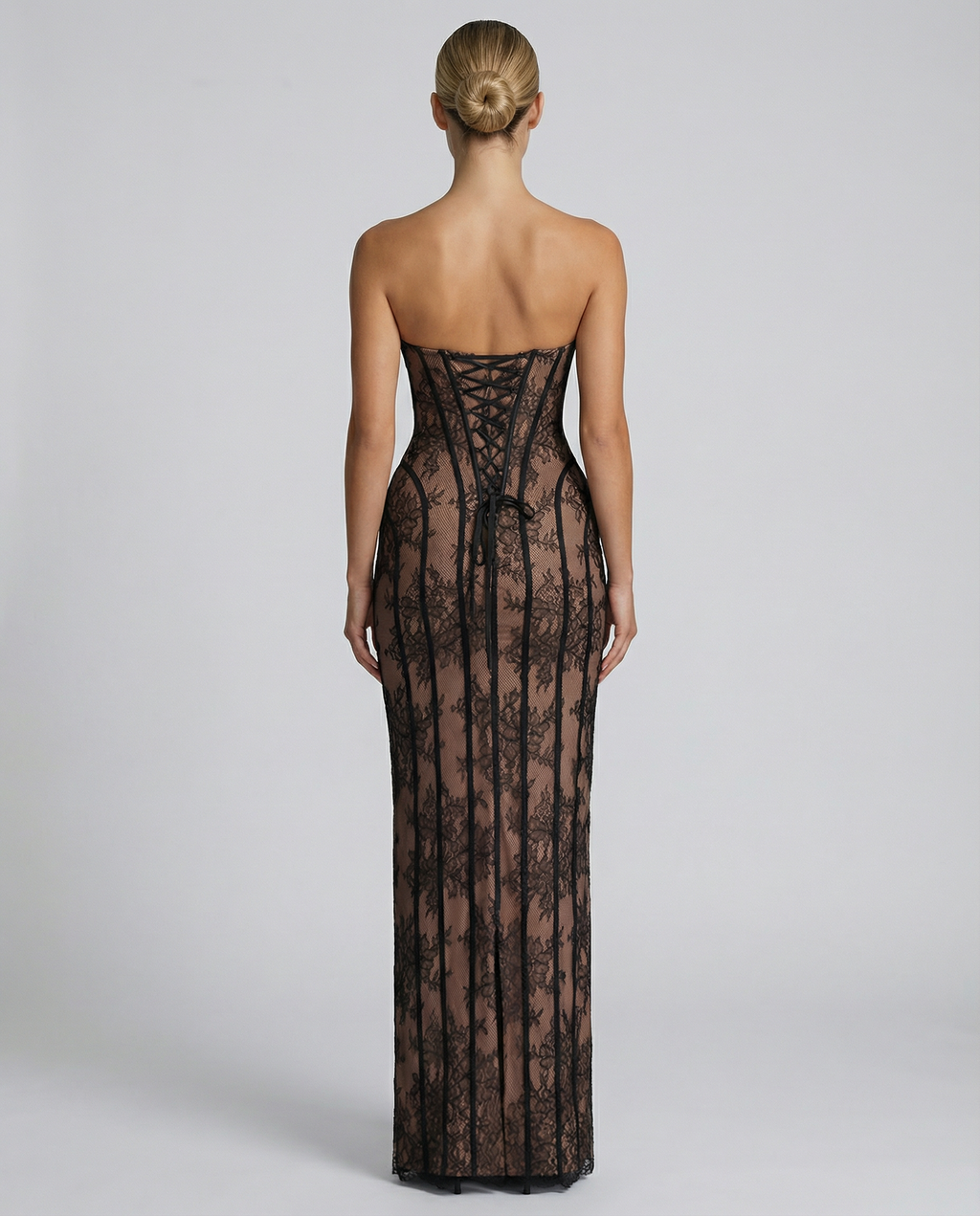 EVIE | Lace Corset Lace-Up Back Strapless Maxi Dress