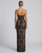EVIE | Lace Corset Lace-Up Back Strapless Maxi Dress
