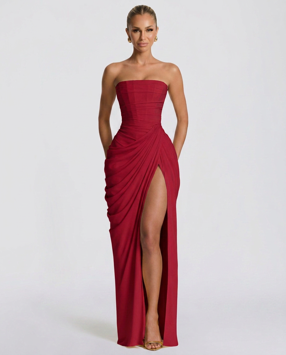 EVIE | Strapless Gathered Corset Maxi Dress