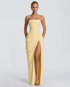 EVIE | Strapless Gathered Corset Maxi Dress