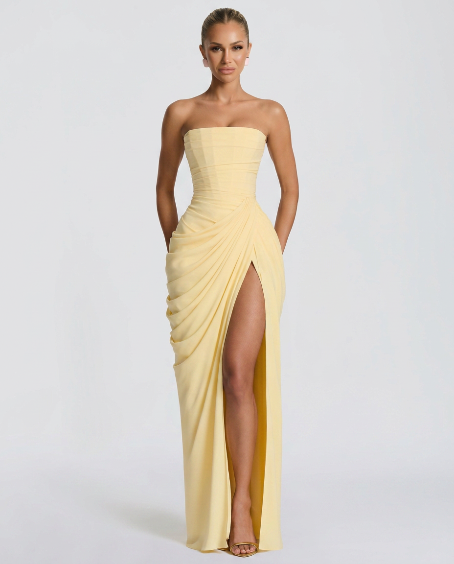 EVIE | Strapless Gathered Corset Maxi Dress