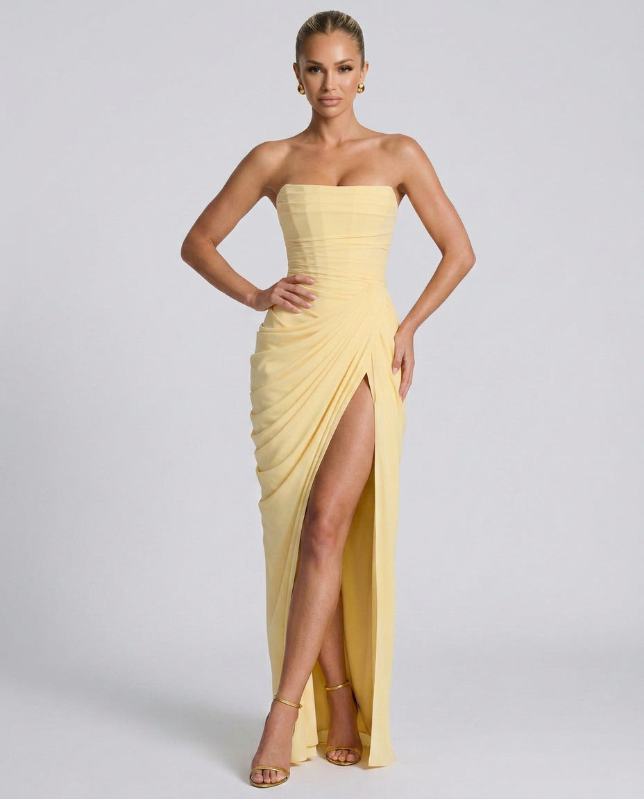 EVIE | Strapless Gathered Corset Maxi Dress