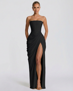 EVIE | Strapless Gathered Corset Maxi Dress