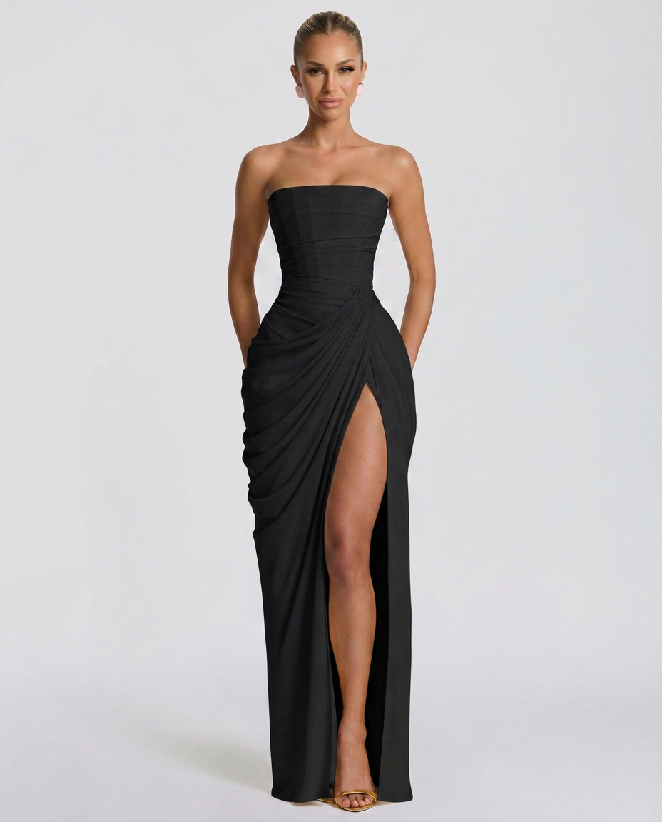 EVIE | Strapless Gathered Corset Maxi Dress