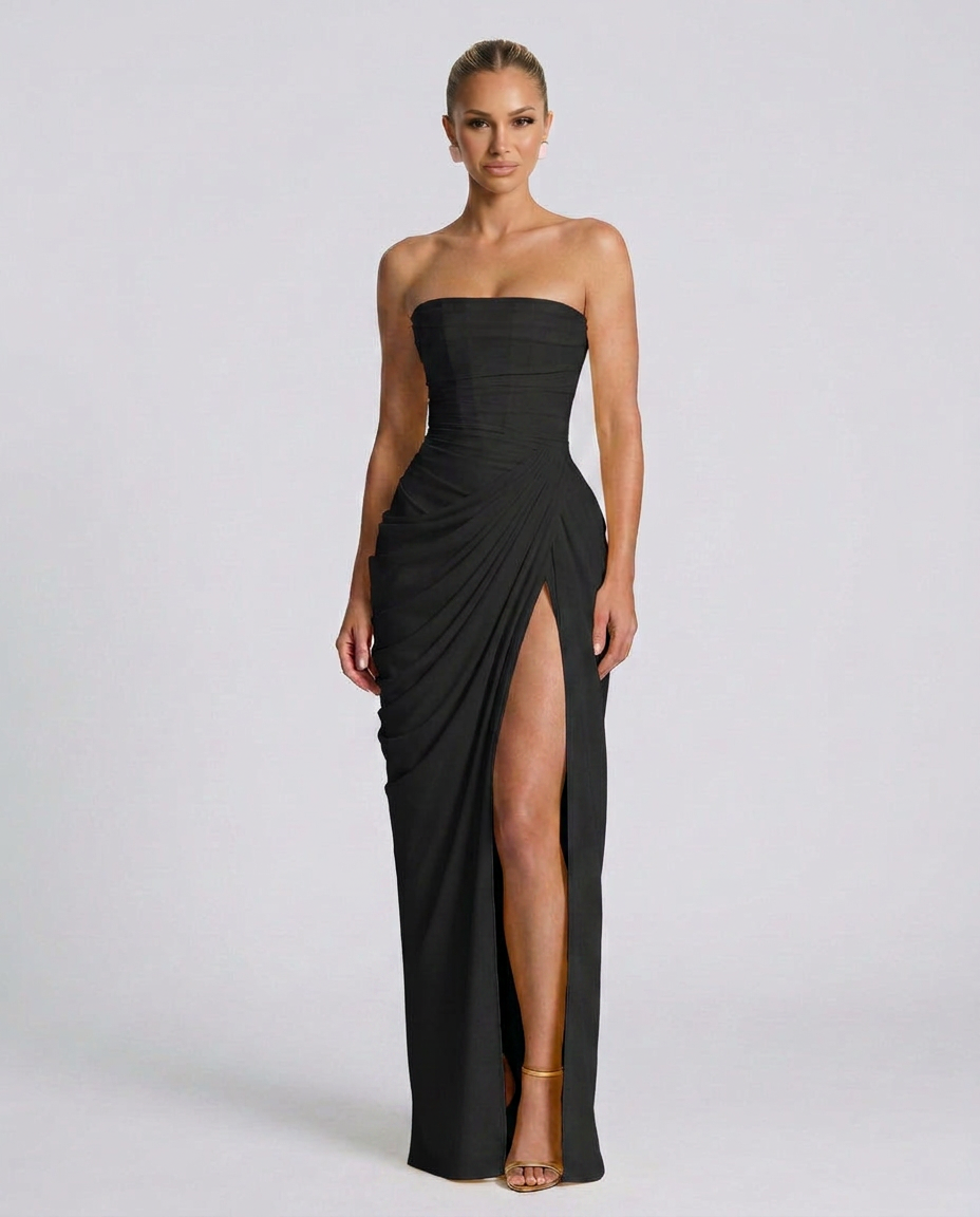 EVIE | Strapless Gathered Corset Maxi Dress