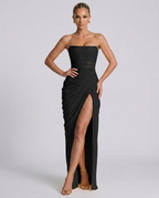 EVIE | Strapless Gathered Corset Maxi Dress