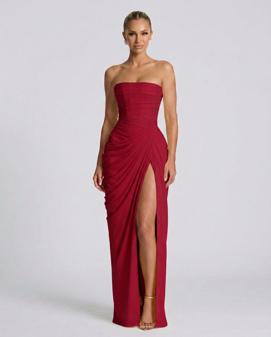 EVIE | Strapless Gathered Corset Maxi Dress