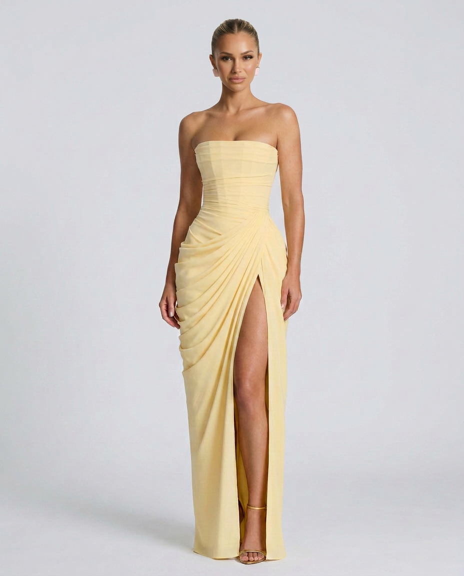 EVIE | Strapless Gathered Corset Maxi Dress