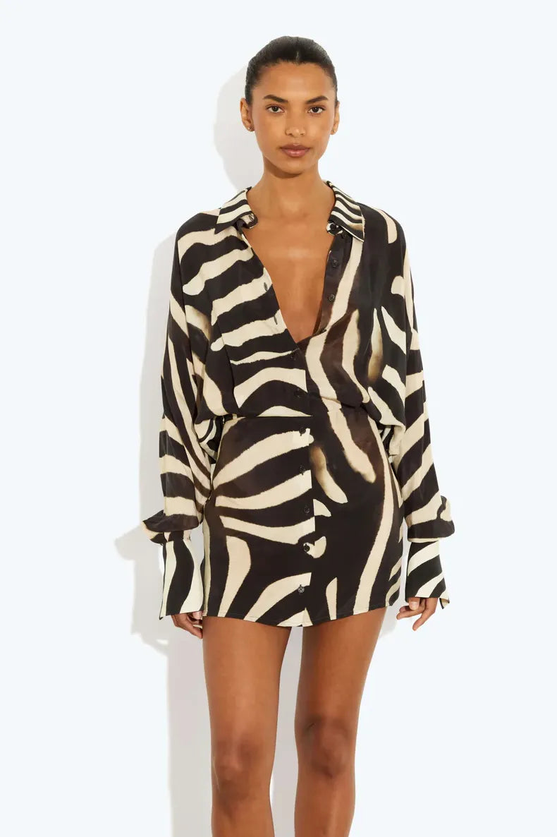EVIE | Zebra Print Long Sleeve Mini Dress