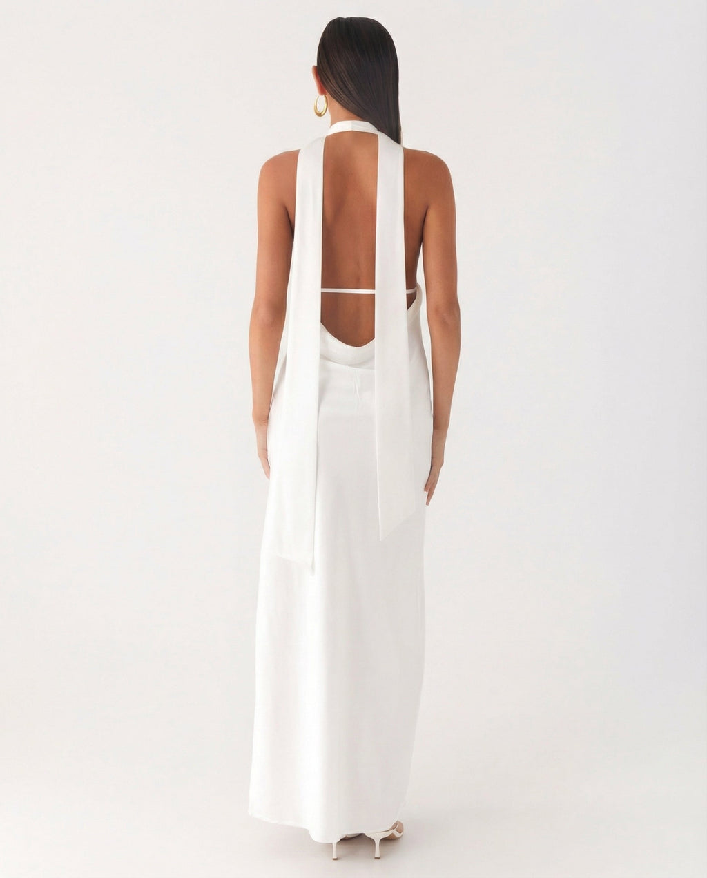 EVIE | Satin Halter V Neck Cowl Back Maxi Dress