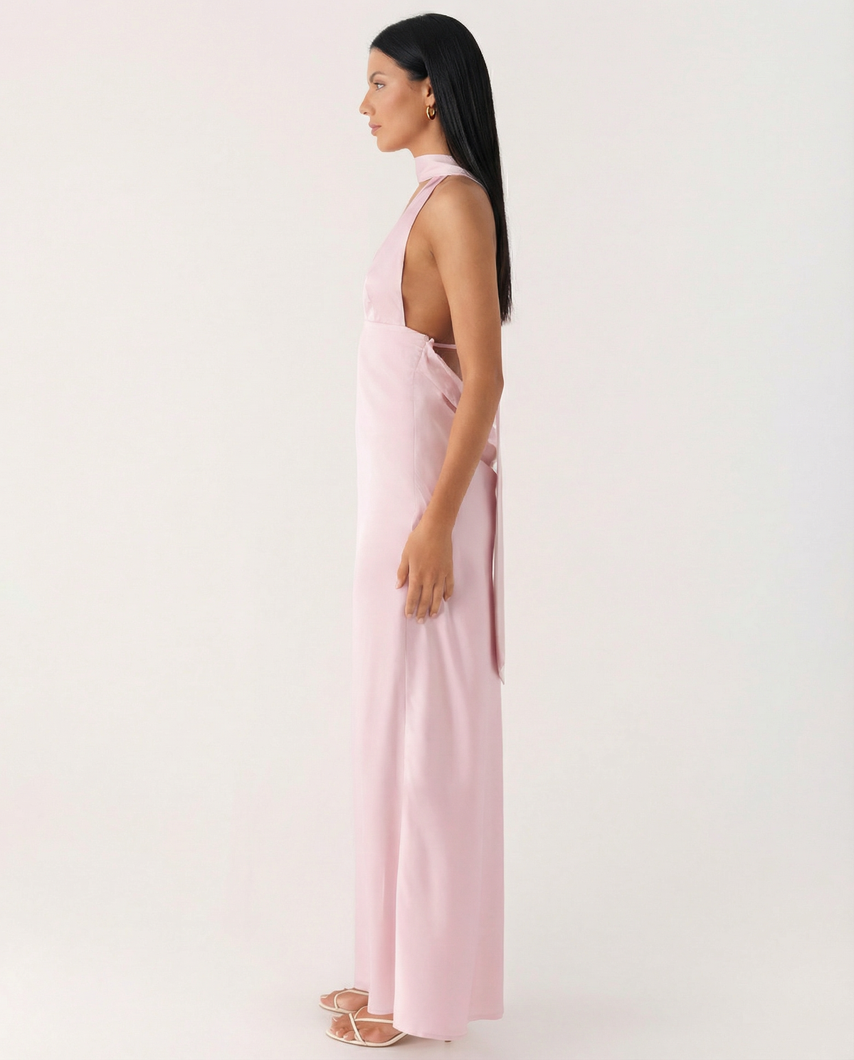 EVIE | Satin Halter V Neck Cowl Back Maxi Dress
