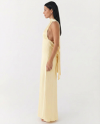 EVIE | Satin Halter V Neck Cowl Back Maxi Dress
