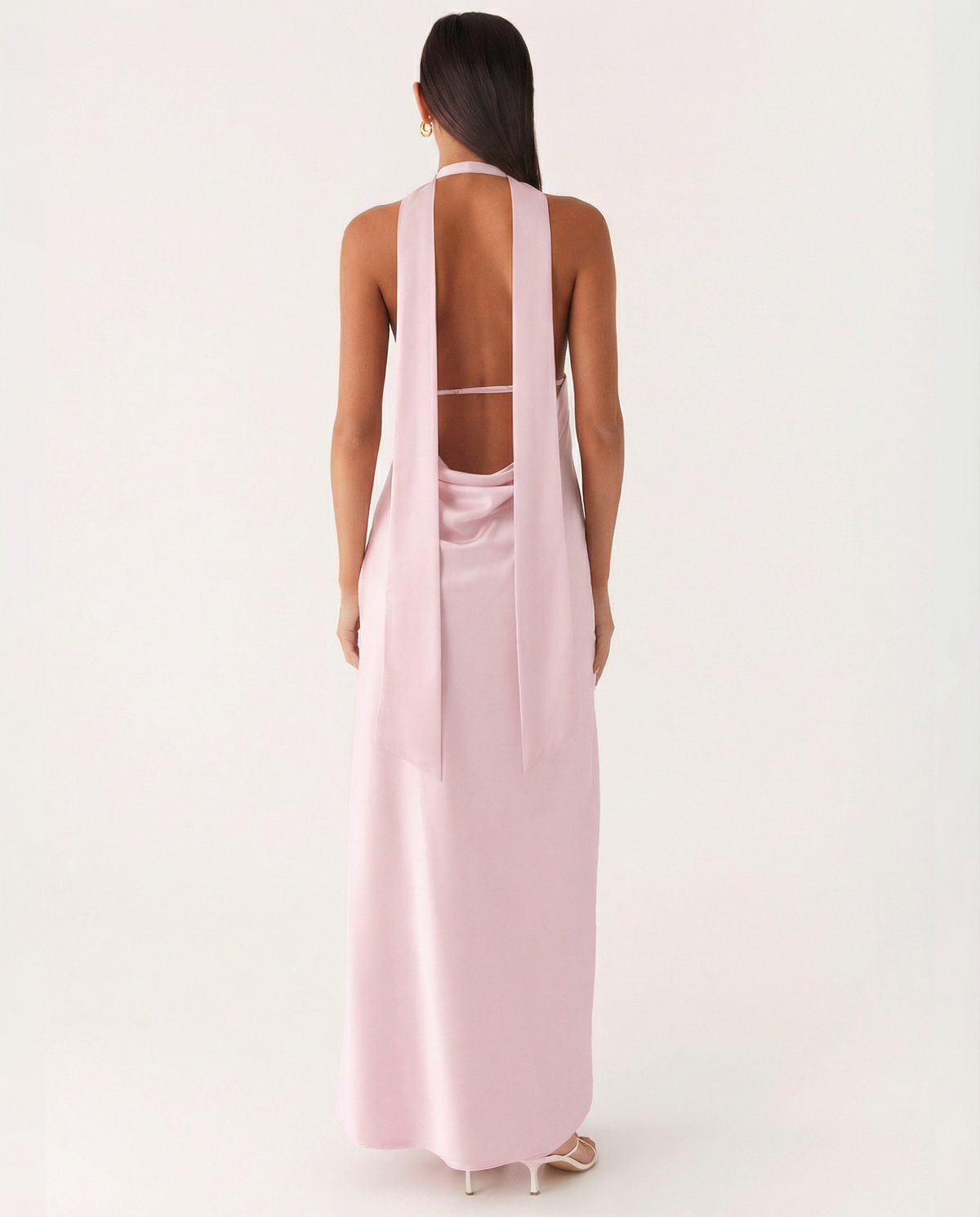 EVIE | Satin Halter V Neck Cowl Back Maxi Dress