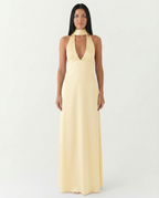 EVIE | Satin Halter V Neck Cowl Back Maxi Dress
