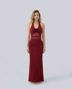 EVIE | Halter Mesh Waist Panel Bodycon Maxi Dress