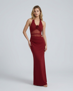 EVIE | Halter Mesh Waist Panel Bodycon Maxi Dress