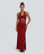 EVIE | Halter Mesh Waist Panel Bodycon Maxi Dress