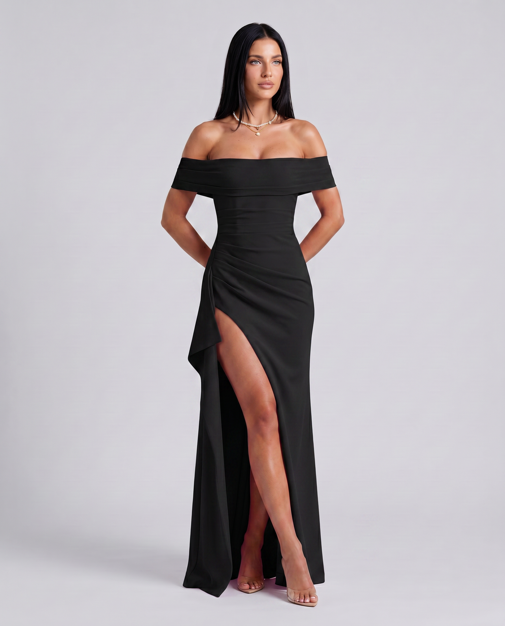 EVIE | Off Shoulder High Slit Bodycon Maxi Dress