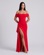 EVIE | Off Shoulder High Slit Bodycon Maxi Dress