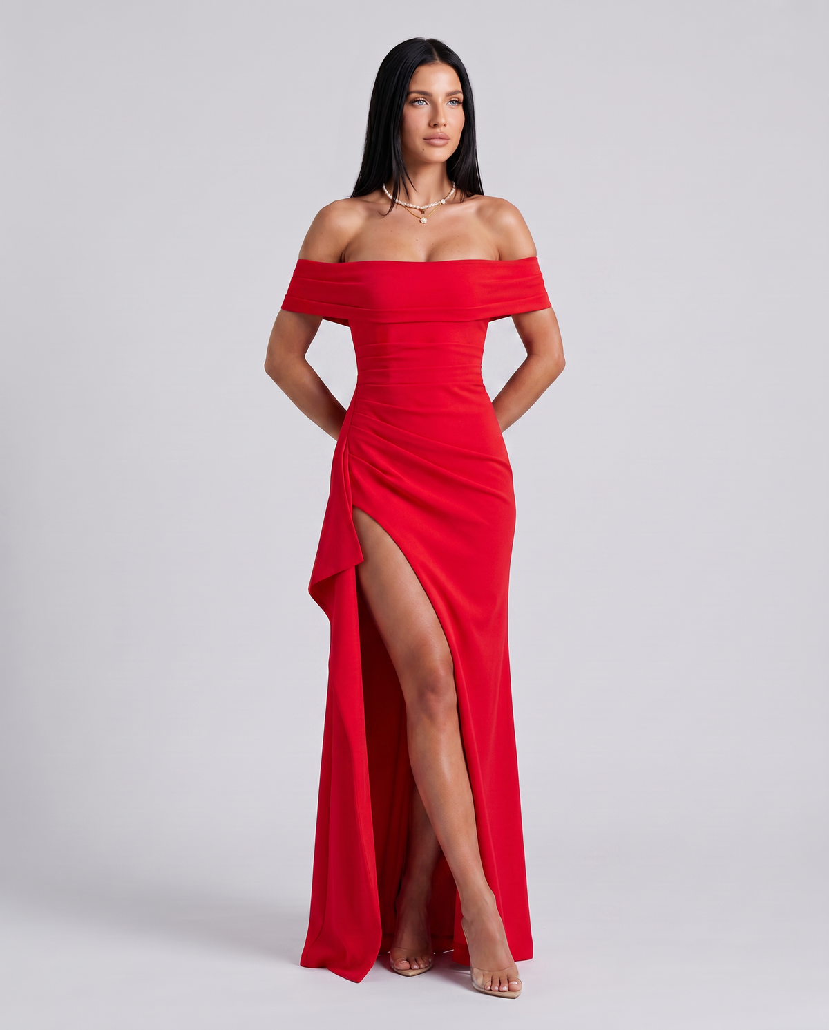 EVIE | Off Shoulder High Slit Bodycon Maxi Dress