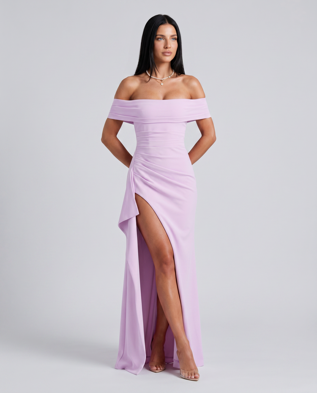 EVIE | Off Shoulder High Slit Bodycon Maxi Dress