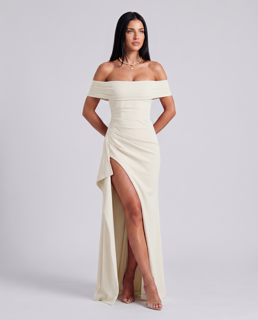 EVIE | Off Shoulder High Slit Bodycon Maxi Dress