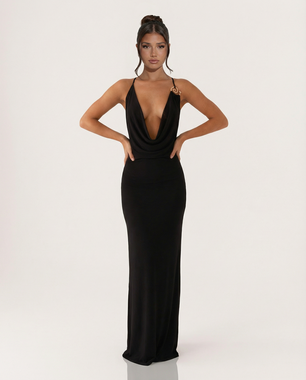EVIE | Cowl Neck Open Back Bodycon Maxi Dress